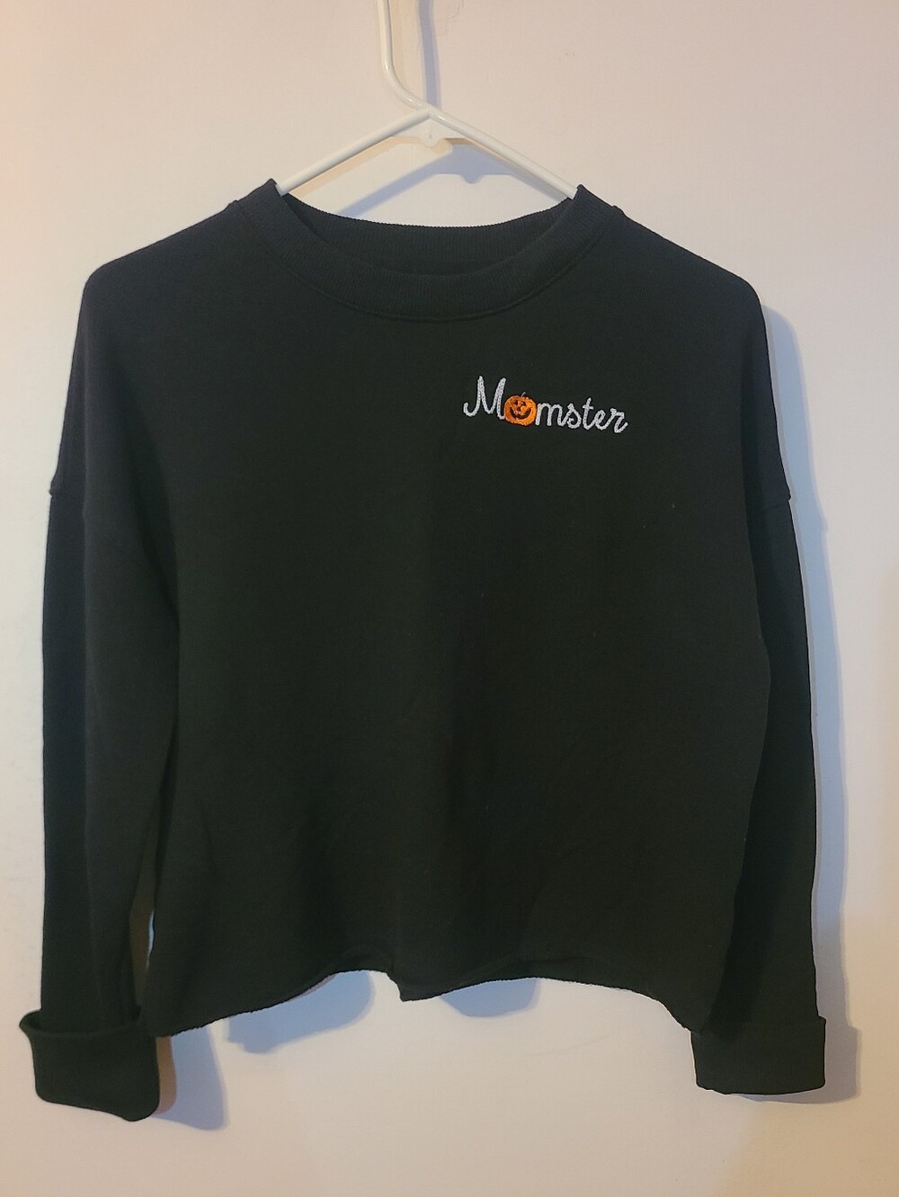 Time and Tru Momster Halloween Cropped Sweater Women's Size S (4-6) Black Pumpki